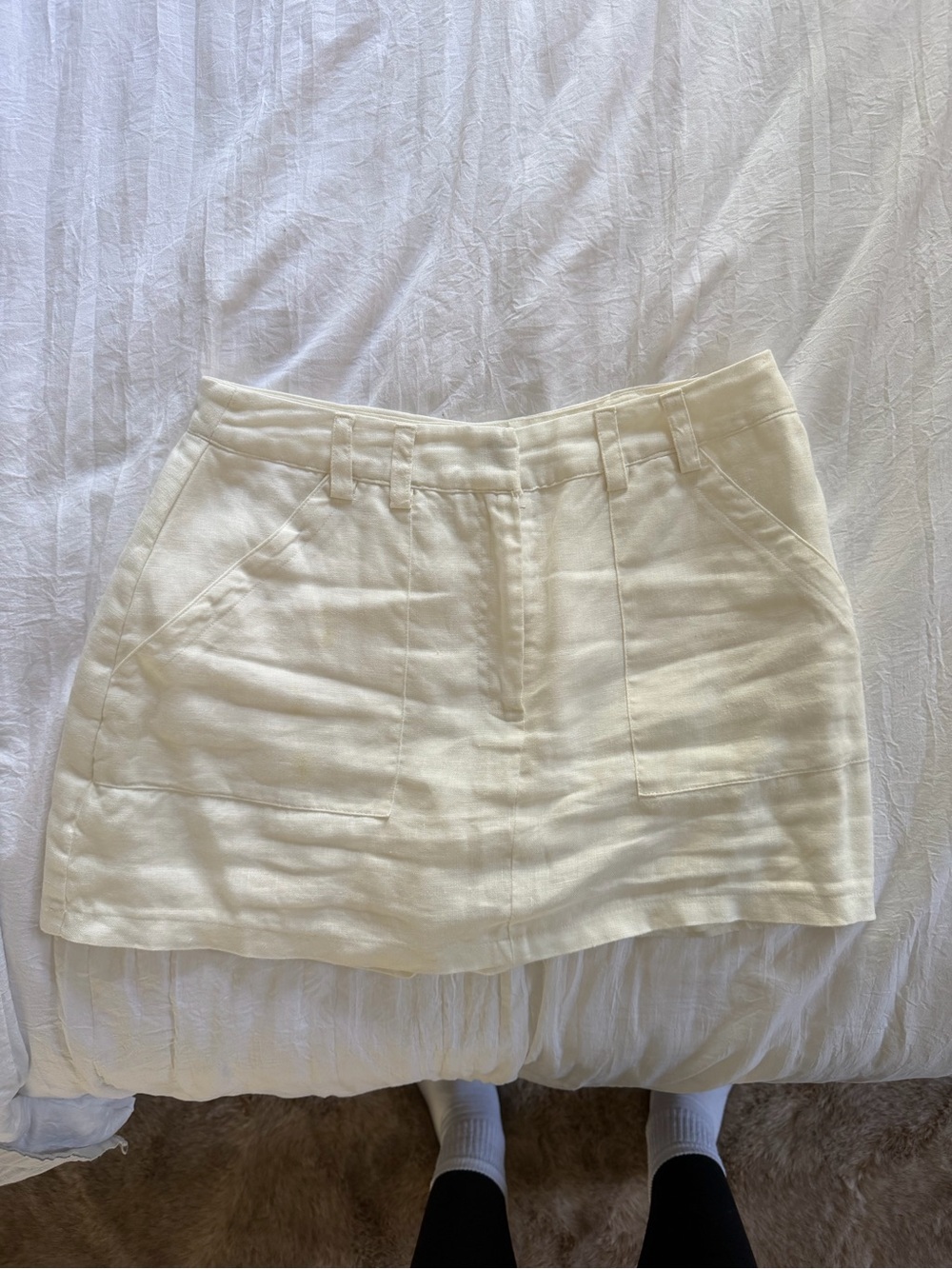 DISSH Women's Cream Mini Skirt with Front Pockets